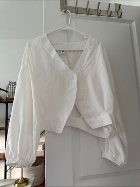 White V-Neck Button Front Women’s Top